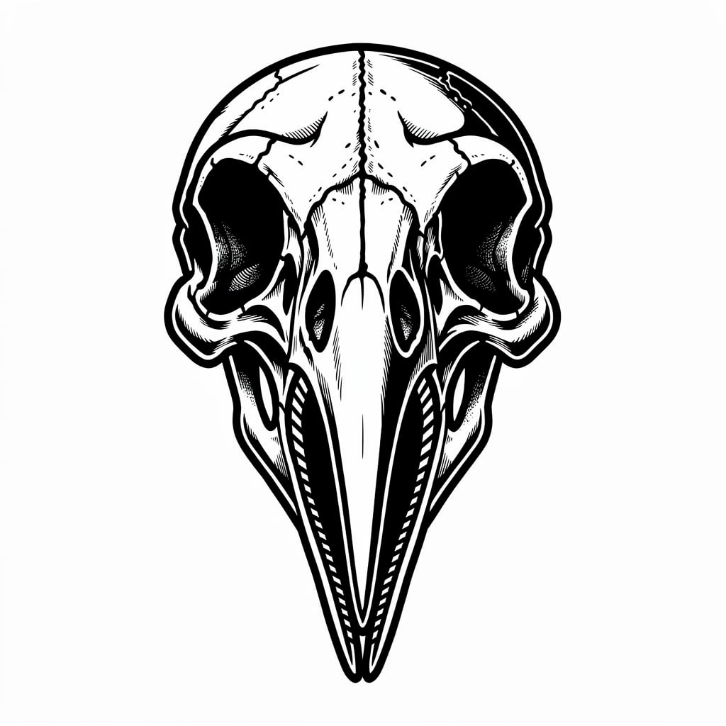 Blackwork tattoo design of a raven skull